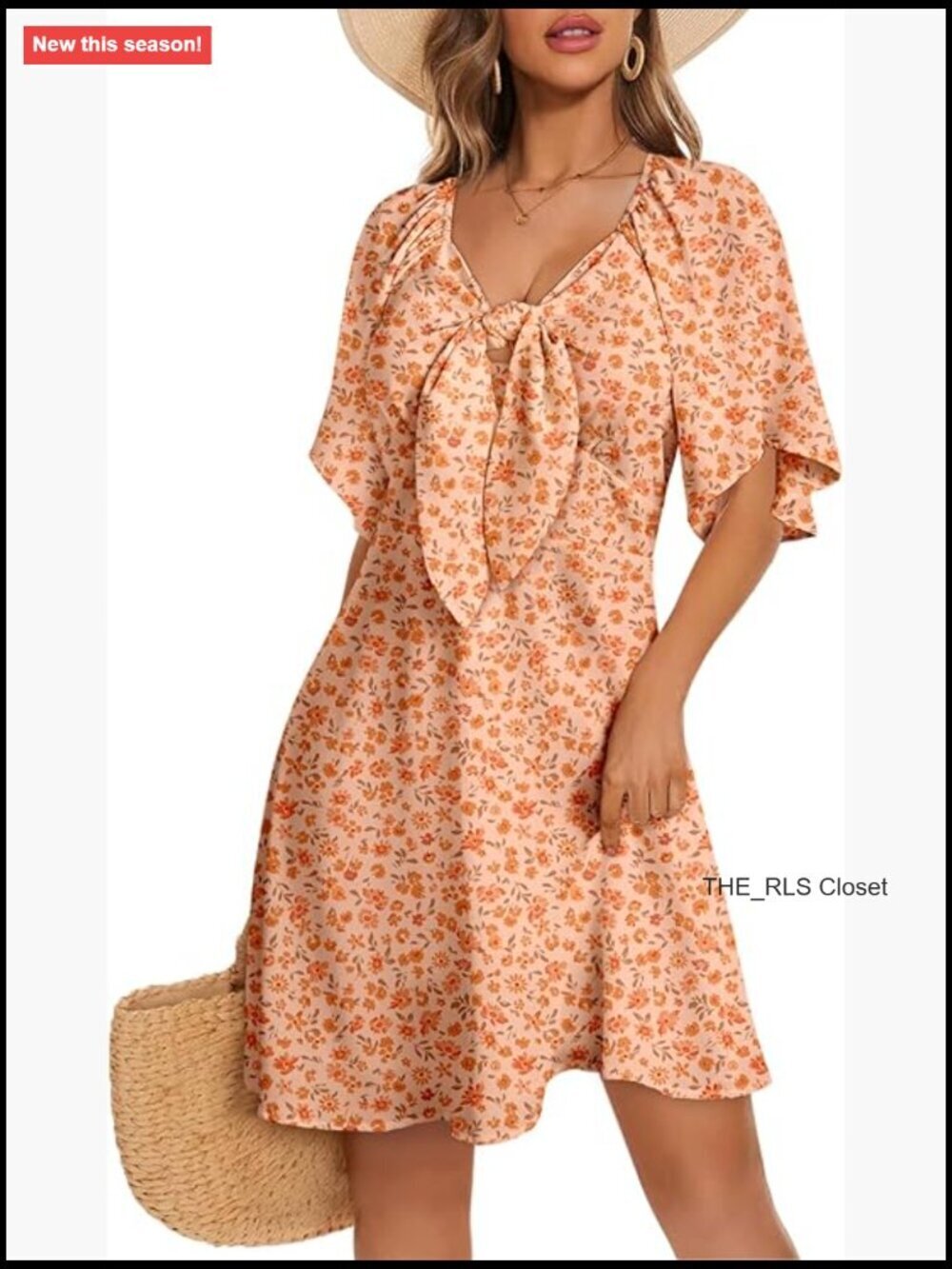 Deep V Neck Bow Tie Mini Dress with Short Sleeves, Cotton Blend